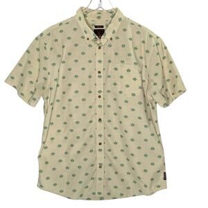 Prana L Slim Fit Mens Broderick Short Sleeve Button Down Shirt Tan Embroidered
